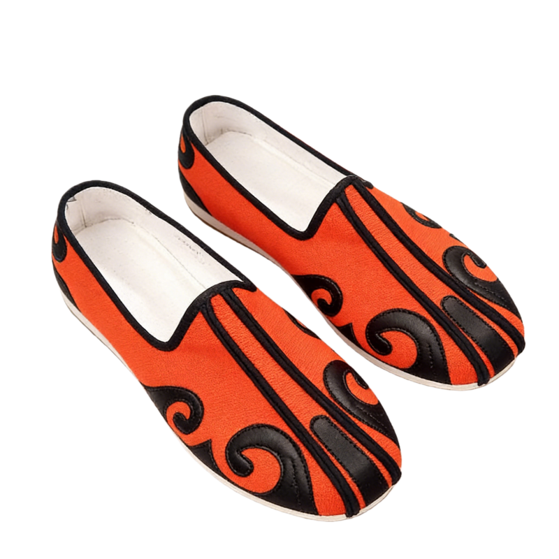 Men’s Handmade Kung Fu Shoes: Traditional Orange Cloud Motif